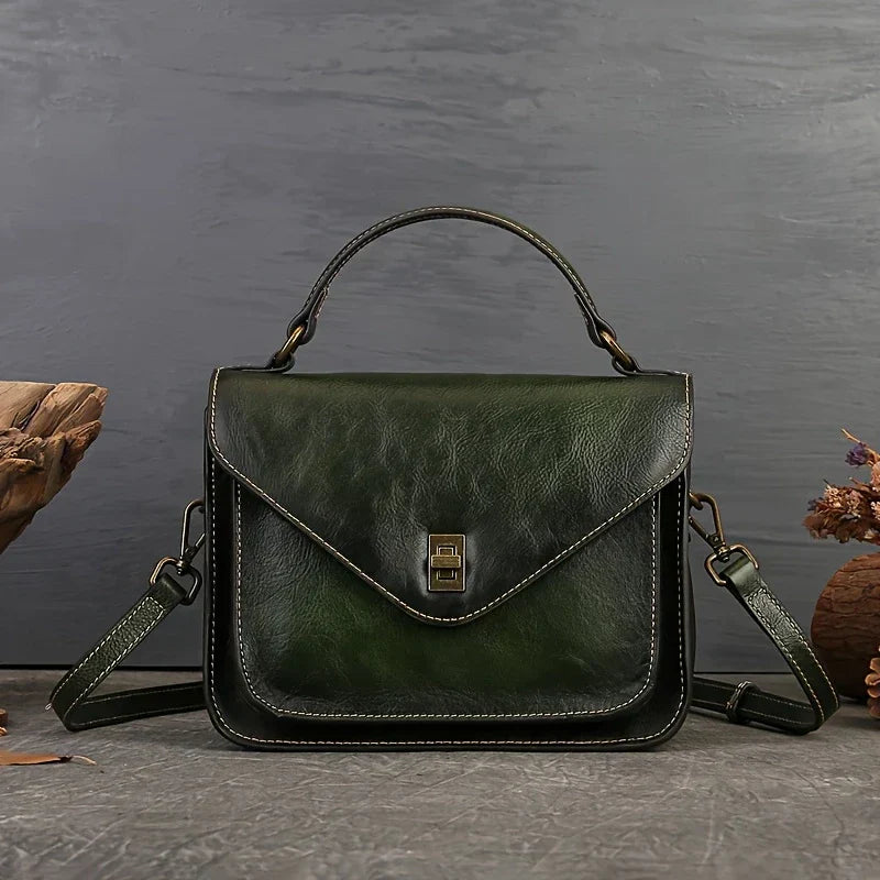 Bolso bandolera retro de cartero de piel auténtica para mujer