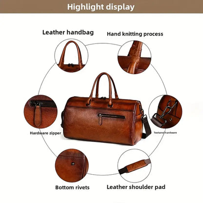 Bolso bandolera retro de piel auténtica para mujer