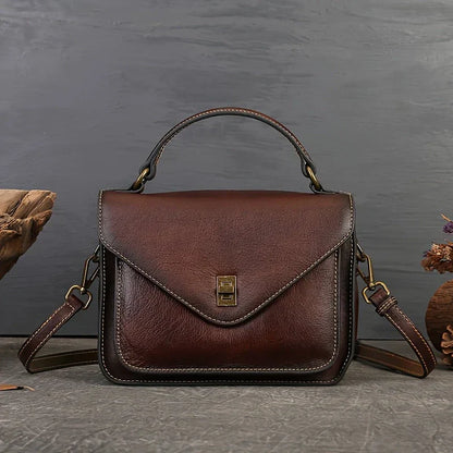 Bolso bandolera retro de cartero de piel auténtica para mujer