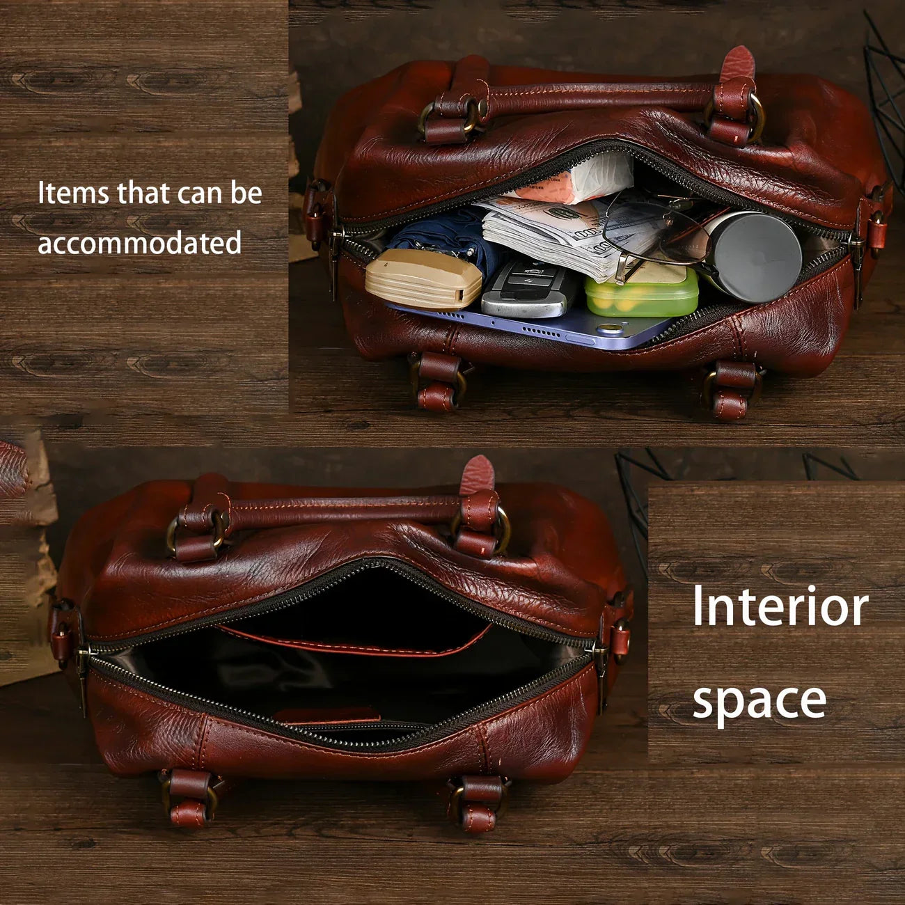 Bolso vintage de piel marrón