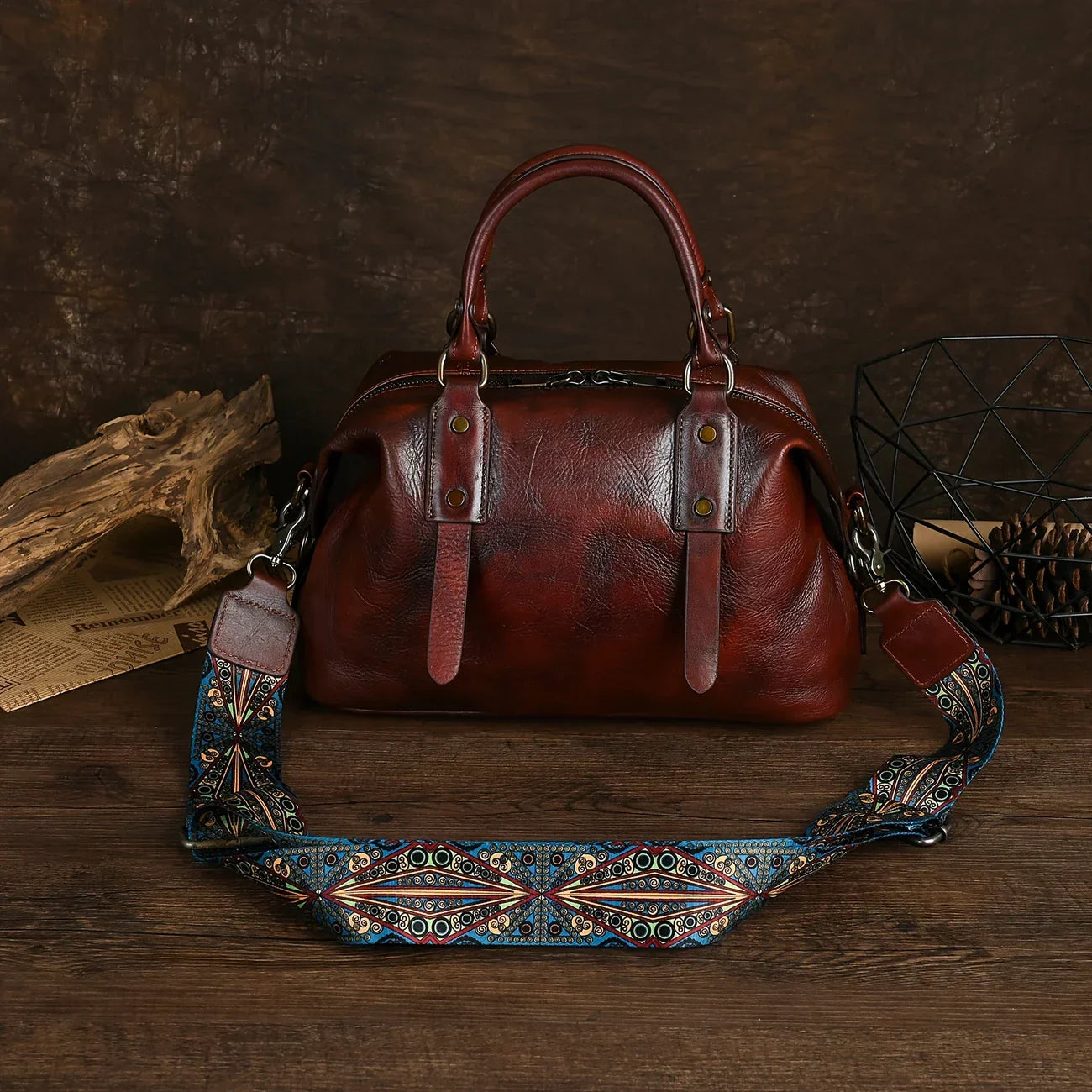 Bolso vintage de piel marrón